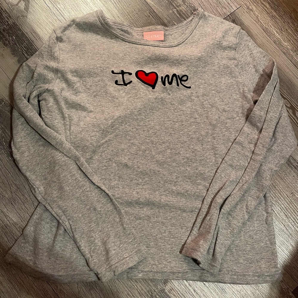 Gray Long Sleeve Shirt with Heart Design